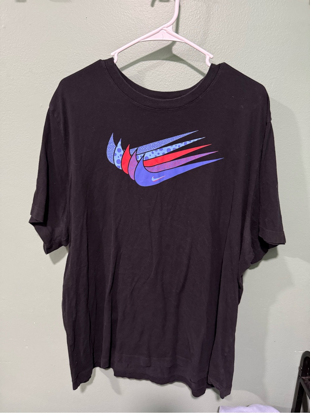 Nike Black Short Sleeve Tee with Blue and Red Swoosh Graphic